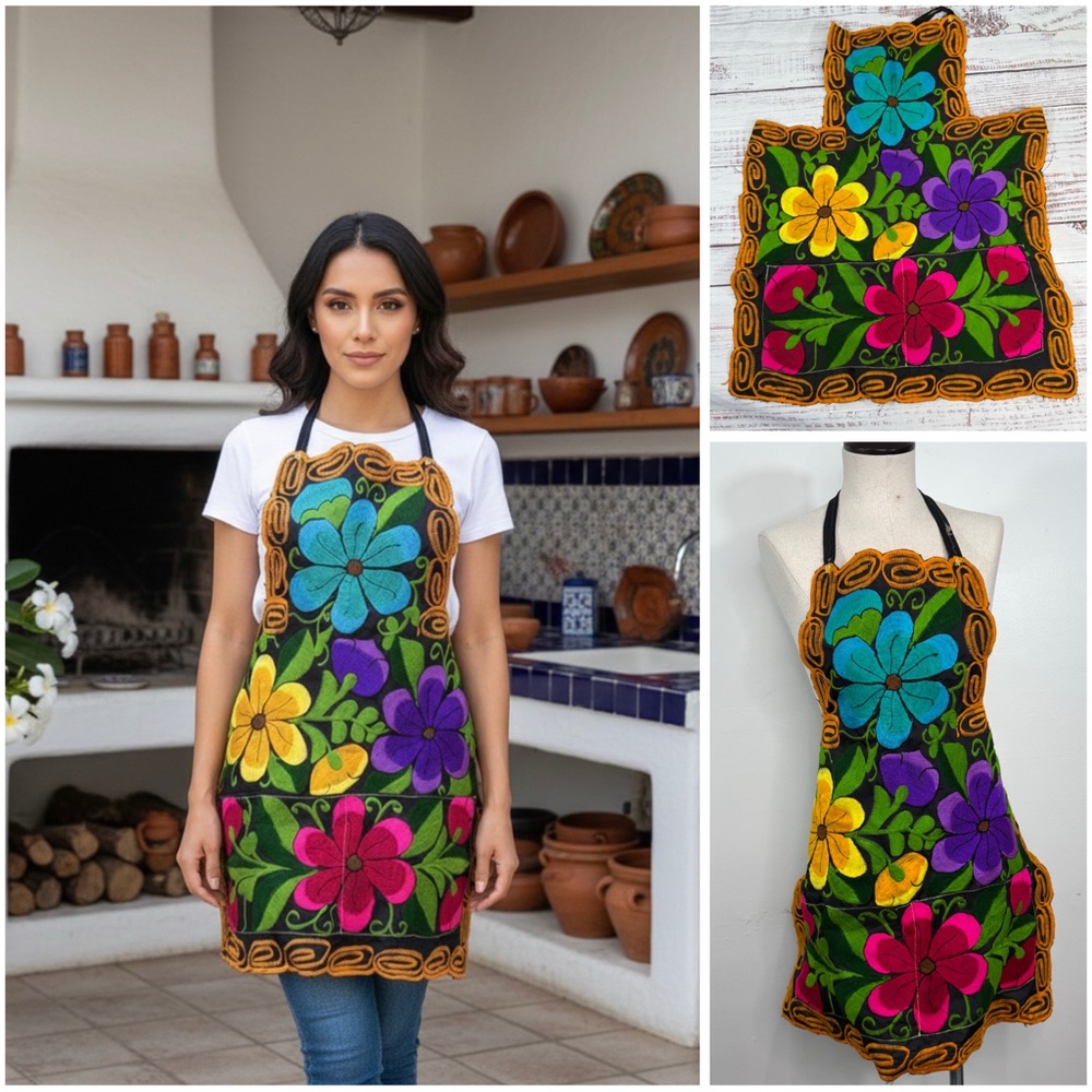 Colorful Zinacantan Floral Mexican Embroidered Artisan Apron